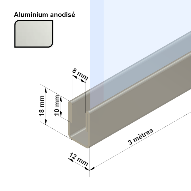 Profil U pour pare douche en aluminium
